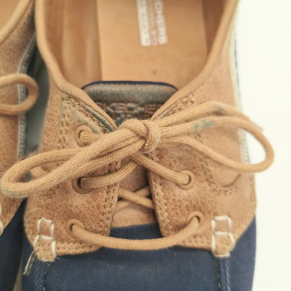 Skechers GoStep Lite Navy Tan Boat Shoes Loafers 136451 Womens 7.5
